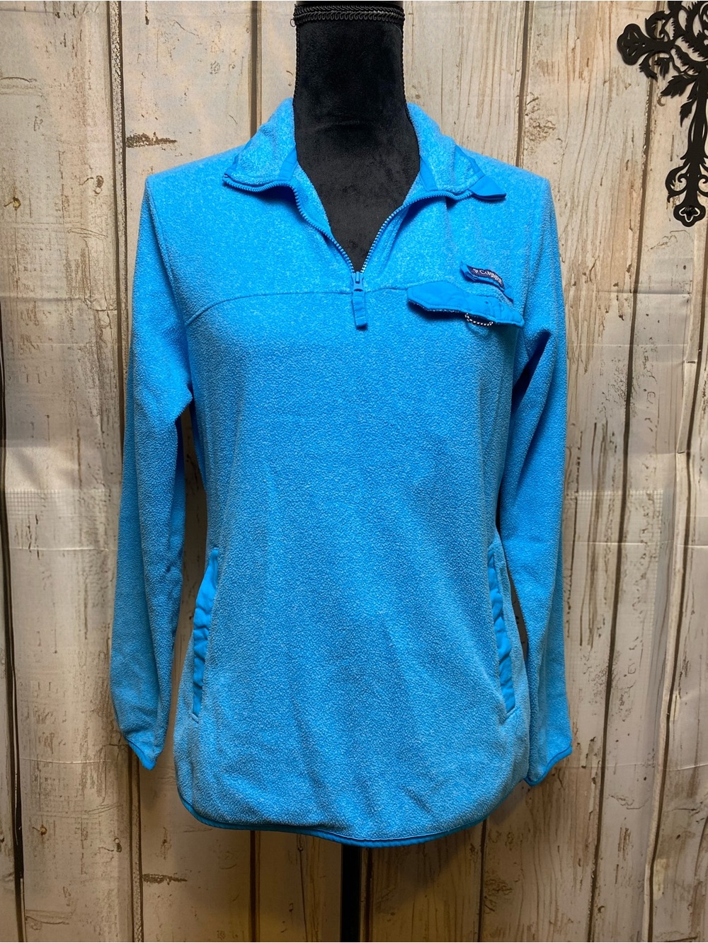 Columbia Women's Bright Blue Quarter-Zip Fleece Pullover Sz-S